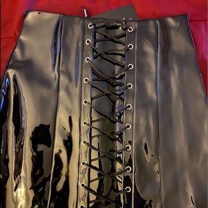 Patent leather lace up skirt new with tags size s
